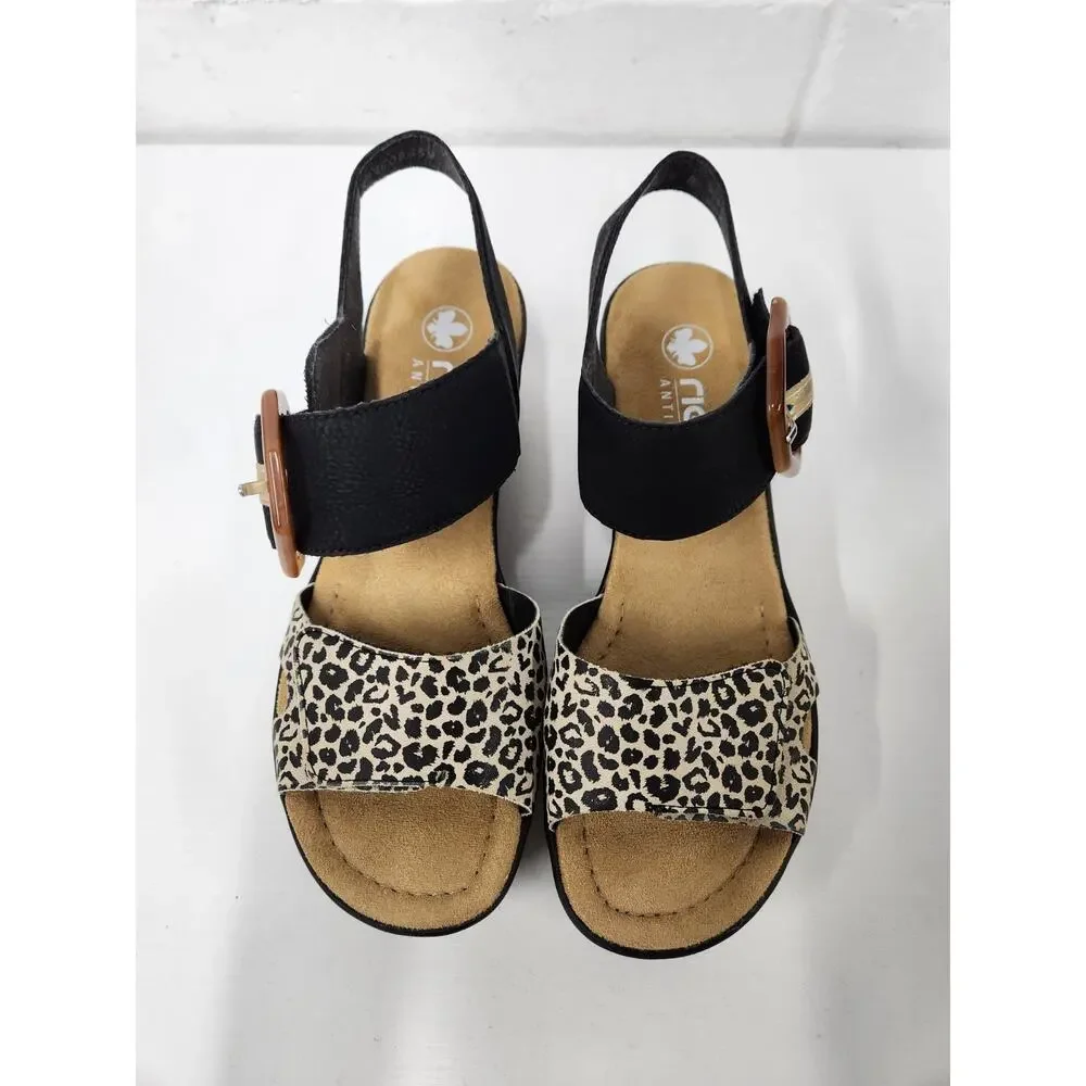 Rieker Women's 68176 Rose Wedge Sandals, Size 38 (7-7.5) In Ginger/Schwarz/Gold